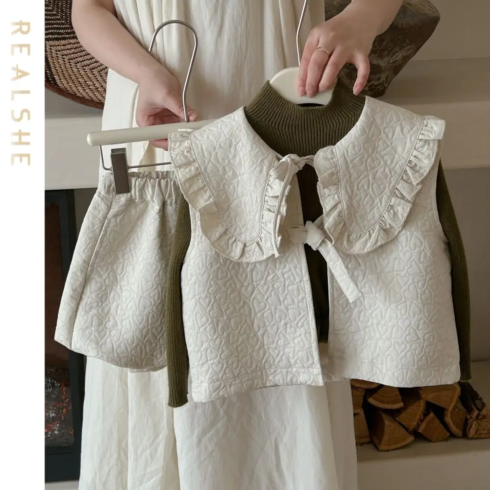 

Kids Solid Sleeveless Coat Shorts 2Pcs Outfits Suits Toddler Baby Girl Fall Clothes Sets 2023 New Girl Clothing Set