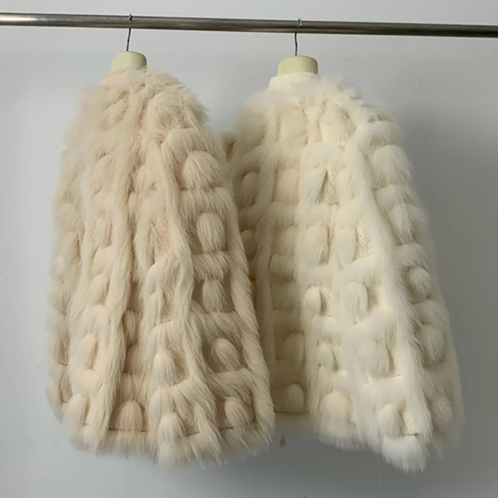 Real Fox Fur Coat Women 2022 Autumn Winter Knitted Thick Warm New Fashion Belt Cardigan Jacket blended Turn Down Collar