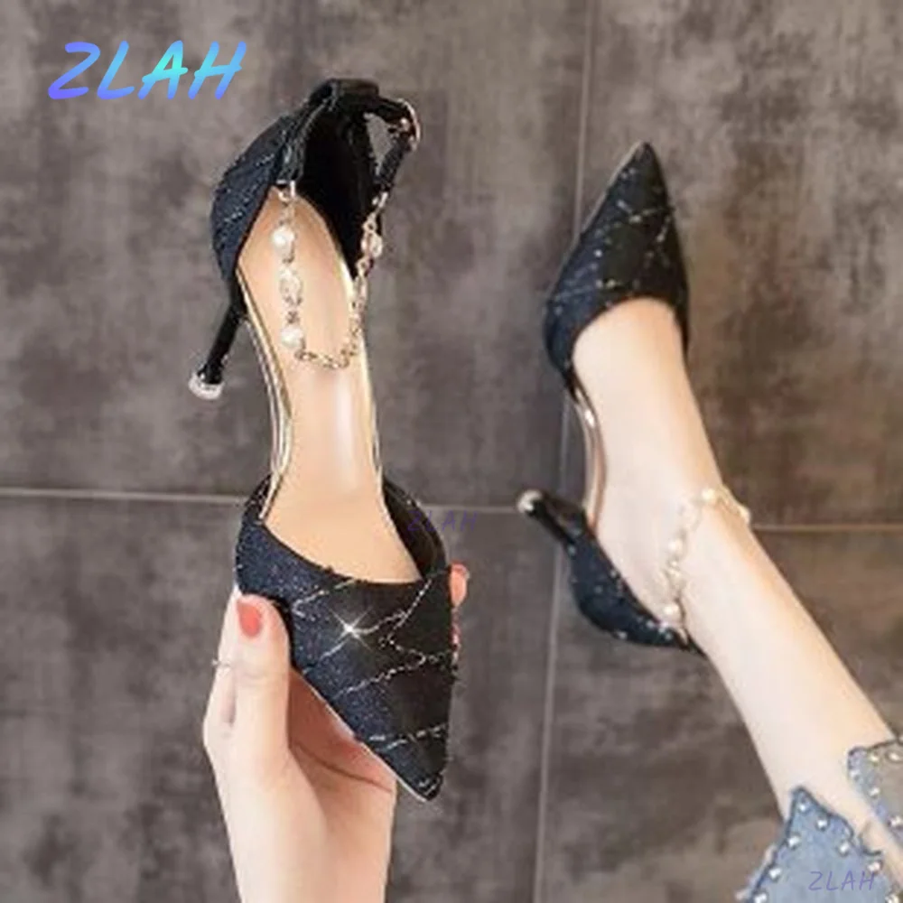 

Summer New Pointed-toe High-heeled Shoes Zlah Women's Thin High-heeled Sandals Women's Hollowed-out One-word PatternWomen Pumps