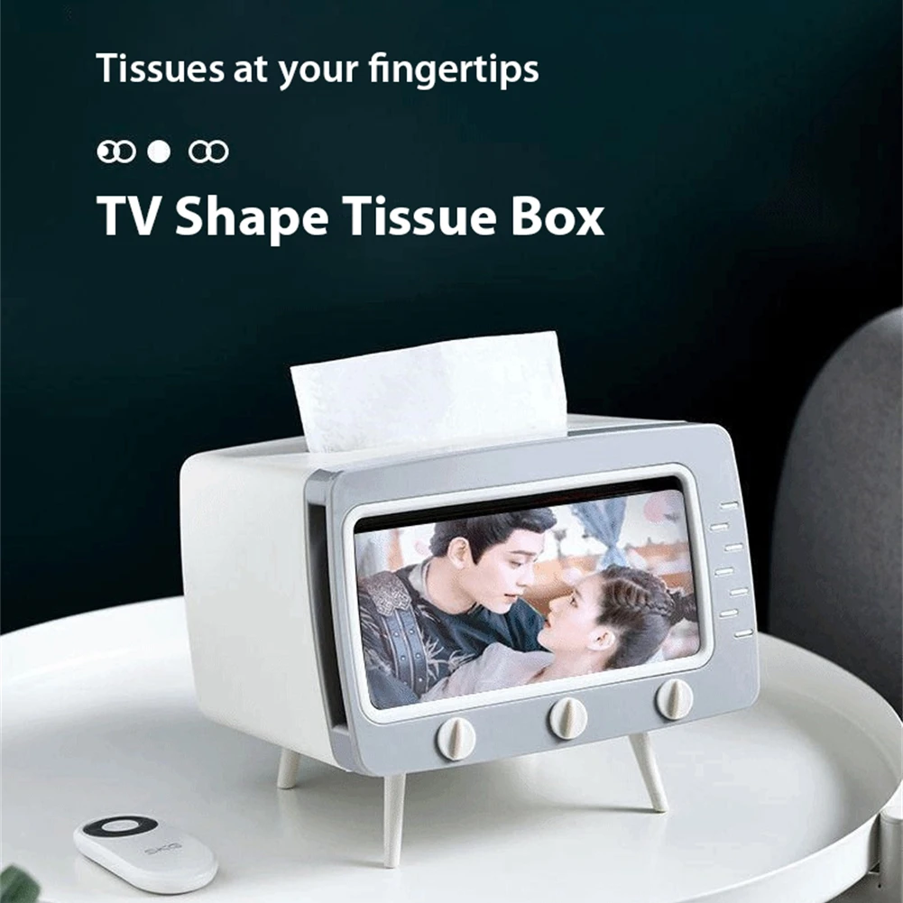 2 in 1 tv mobile phone stand with tissue box home simple cute cellphone holder multifunction desktop decoration 3 optional color free global shipping
