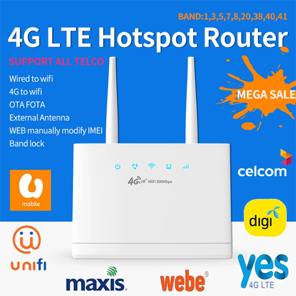

R311 4G WiFi Router Portable 4G WiFi Wireless Router 300Mbps with SIM Card Slot Internet Connection Fast Ethernet Ports for Home