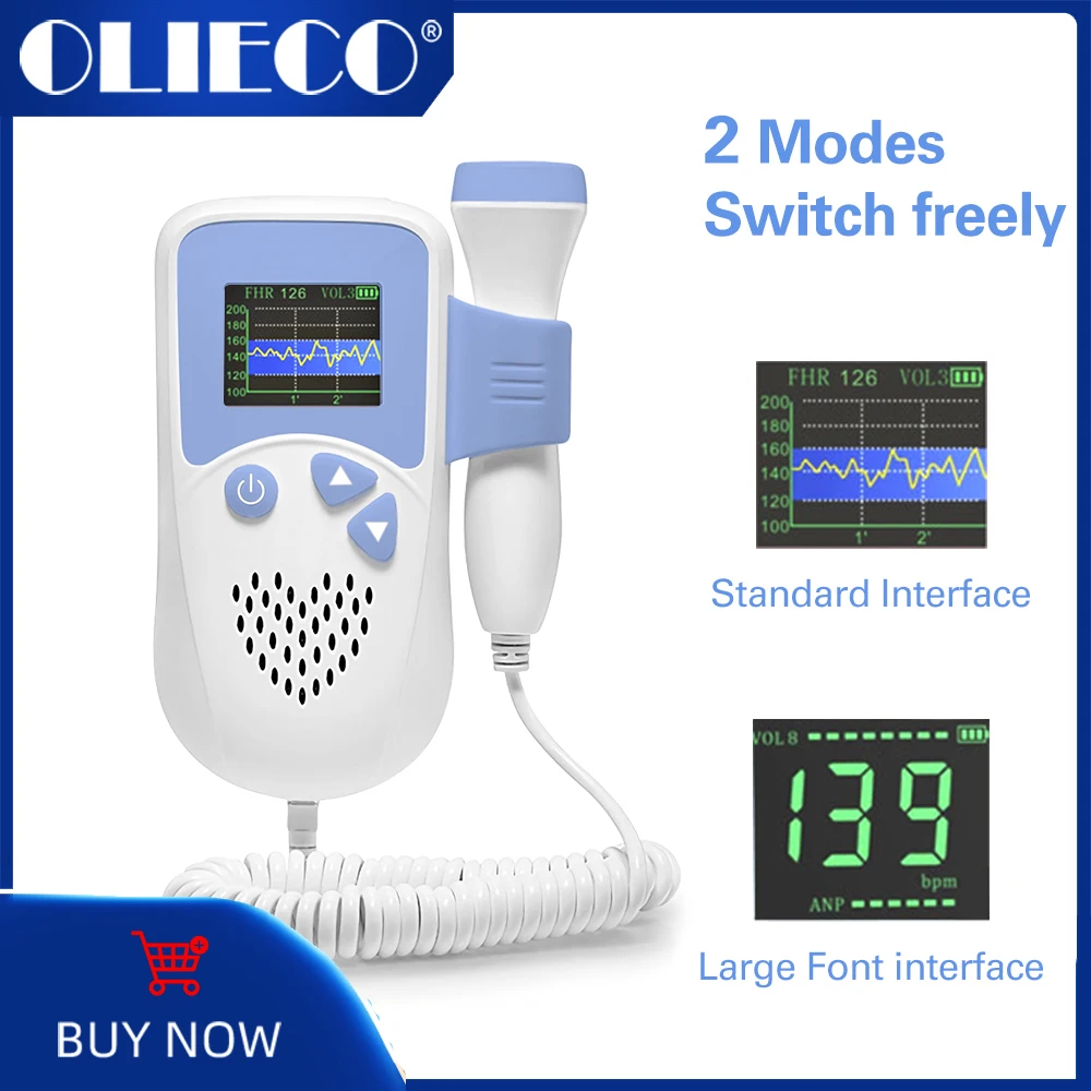 

OLIECO 2.5MHz Pregnant Doppler Home Prenatal Baby Heartbeat Sound Monitor LCD Porcket Fetal Doppler Household No Radiation