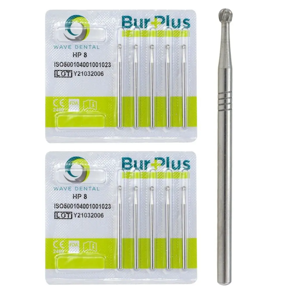 10PCS Wave Dental Carbide Burs HP 8 For Low Speed Straight Handpiece Round Prima