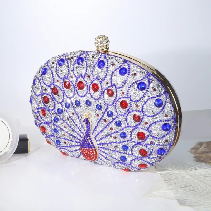 Роскошная сумочка со стразами и павлинами вечерний клатч в стиле ретро для