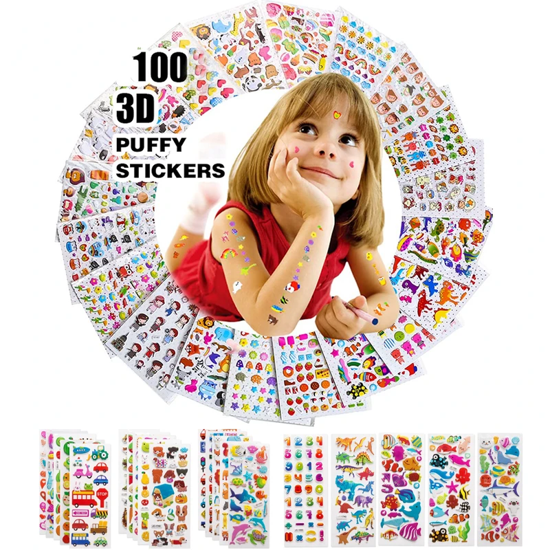 

Sheets Sticker Kids Cute 3D Cartoon Stickers Mixed School Teacher Reward Children Early Learning Toys for Children YJN