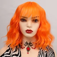 manwei synthetic short wavy wigs for women with bangs natural orange hair bob wig daily heat resistant fiber wig