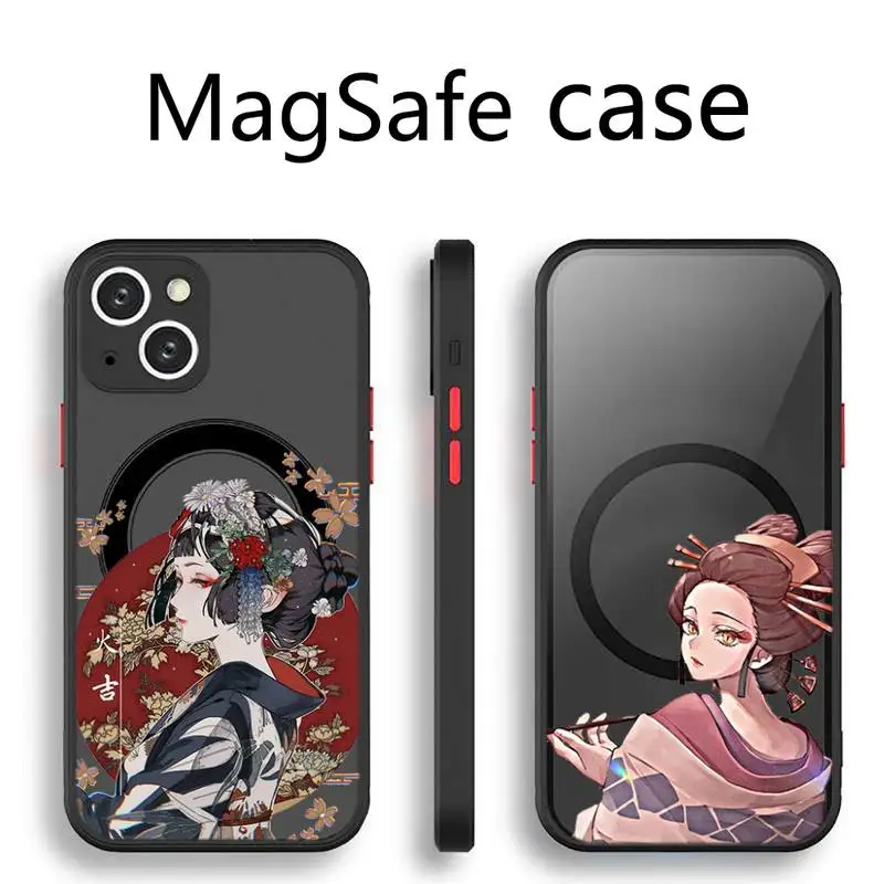 

geisha japanese culture Phone Case Transparent Magsafe Magnetic Magnet For iPhone 13 12 11 Pro Max Mini Wireless Charging Cover