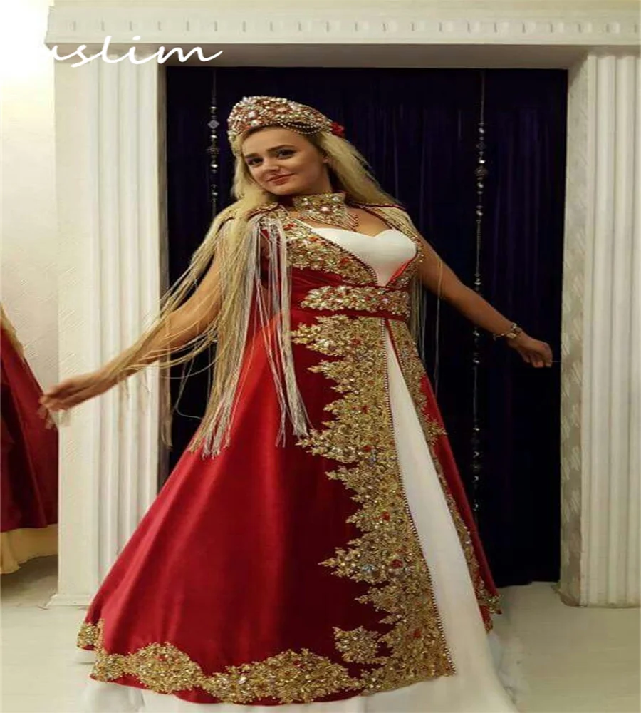 

Traditional Red Turkish Evening Dress With Gold Lace Elegant Tassel Abaya Kaftan Prom Dress 2023 Beaded Engagement vestido Novia