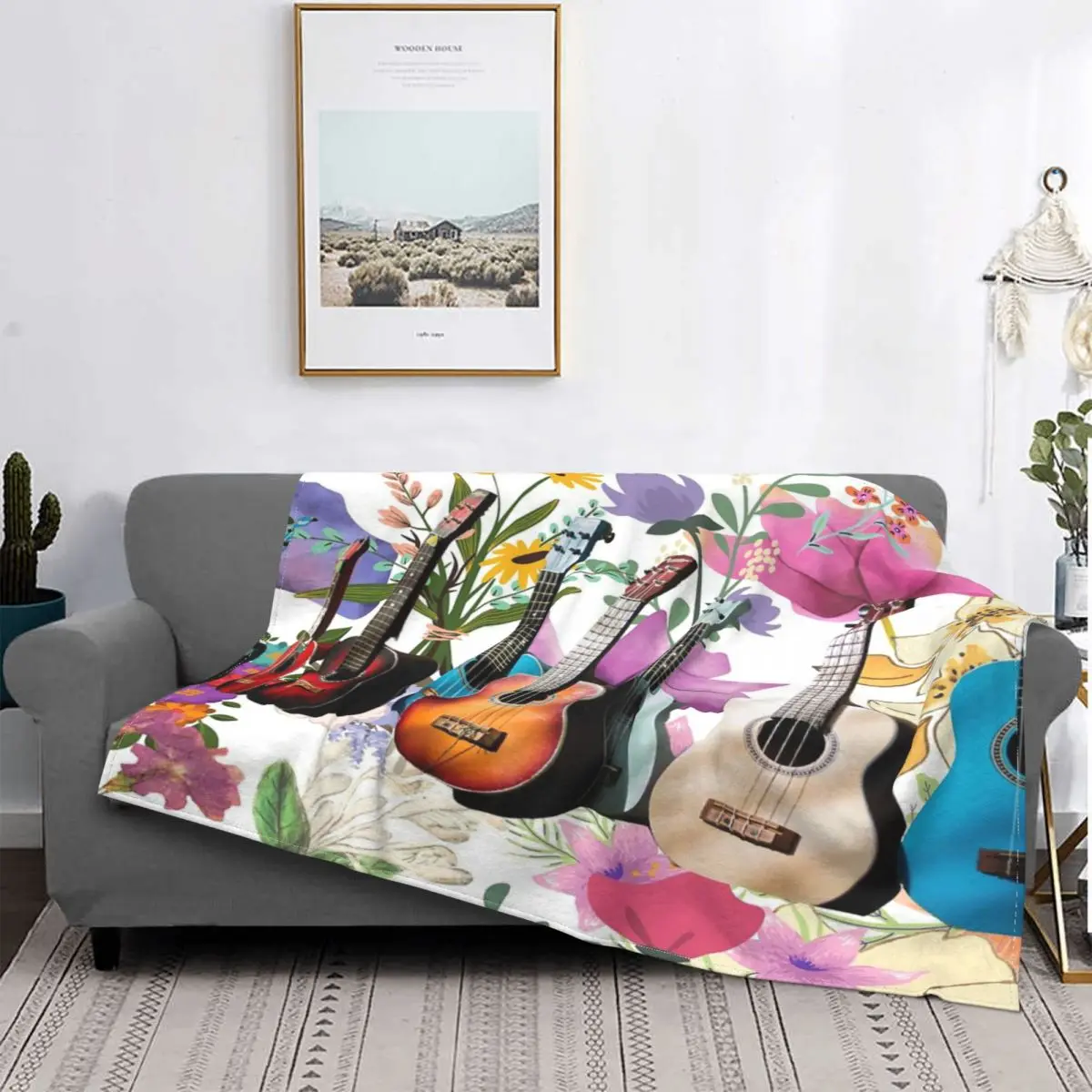 

Manta de muselina a cuadros para cama, ropa de cama mullida с цветочными цветами, музыкальные гитары, colcha para cama