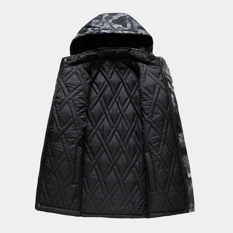 Men's Fashion Camouflage Double-sided Wear Winter Coat Mid-length Reflective Printed Cotton Jacket  Harajuku Men Clothing