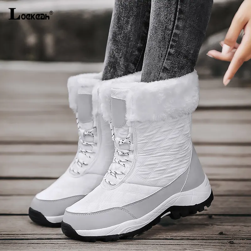 Women Plus Velvet Winter Climbing Tourism Trekking Sneakers Female Warm Non-slip Hiking Shoes Outdoor Wear-resistant Snow Boots