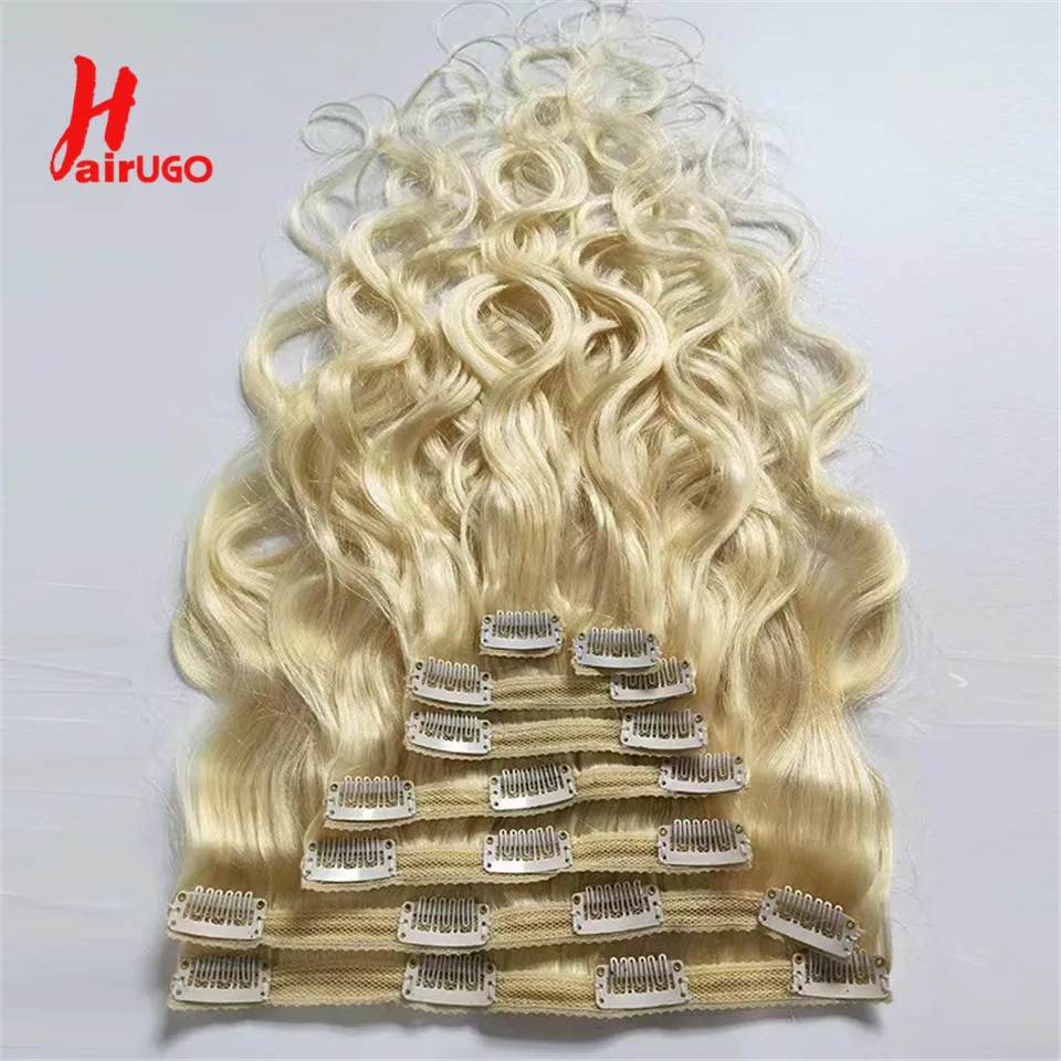 

HairUGo Blonde 613# Clip In Human Hair Extension Brazilian Remy Human Hair 8 Pieces/Sets Full Head 120G Clip In Hair