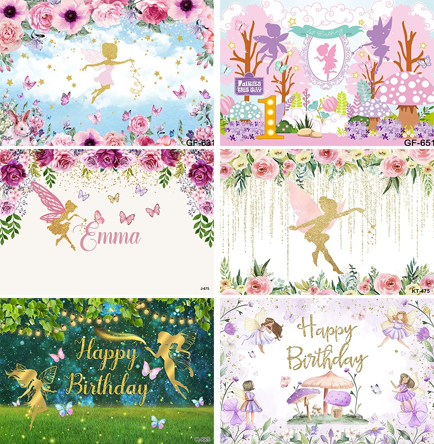 

Декорации для дня рождения девочек, фиолетовый гриб, Бабочка, Маленький эльф, сказочные украшения для дня рождения, страна чудес, фон для фотосессии