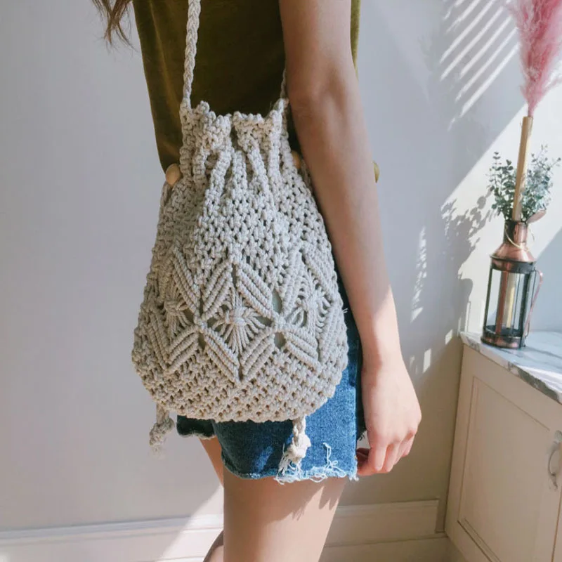 

Сумка из 2022 хлопка с нитками, сумка ручной работы, модная повседневная женская сумка, сумка на одно плечо, тканая сумка на присоске