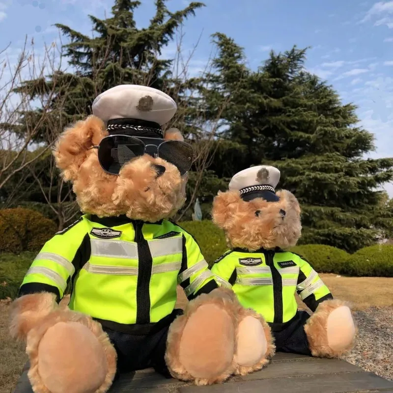 

Kawaii Traffic Police Teddy Bear Plush Toy Stuffed Bear Wear Uniform Photo Props Funny Doll Toys for Kids Girls Boys Gift Decor