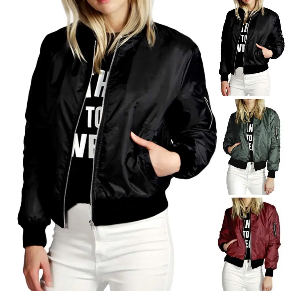 

Chic Fall Jacket Casual Women Coat Solid Color Stretchy Hem Lady Jacket Warm