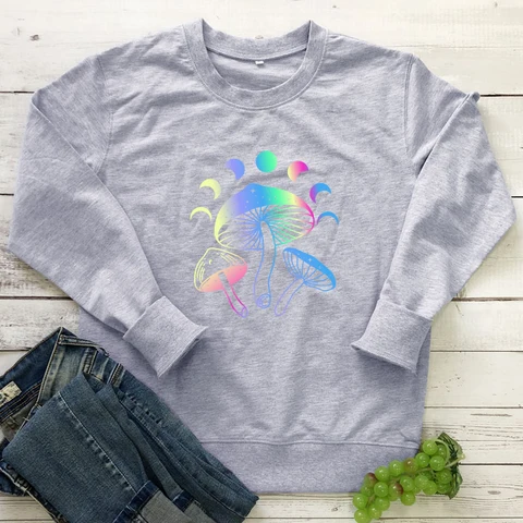 Женский свитшот с длинным рукавом, винтажный джемпер с изображением грибов и Луны, пуловер в стиле nature