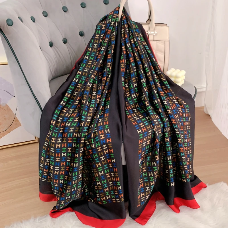 Шелковые шарфы с принтом x 90 см атласные шали женское популярное пляжное