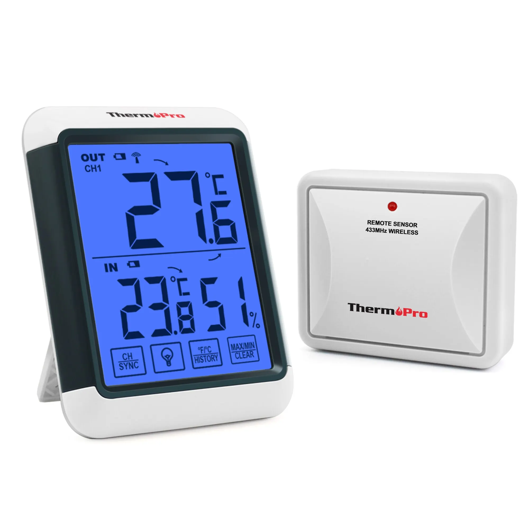 ThermoPro TP65S Indoor Temperature Outdoor Temperature and Humidity Monitor Weather Station with Backlight Function