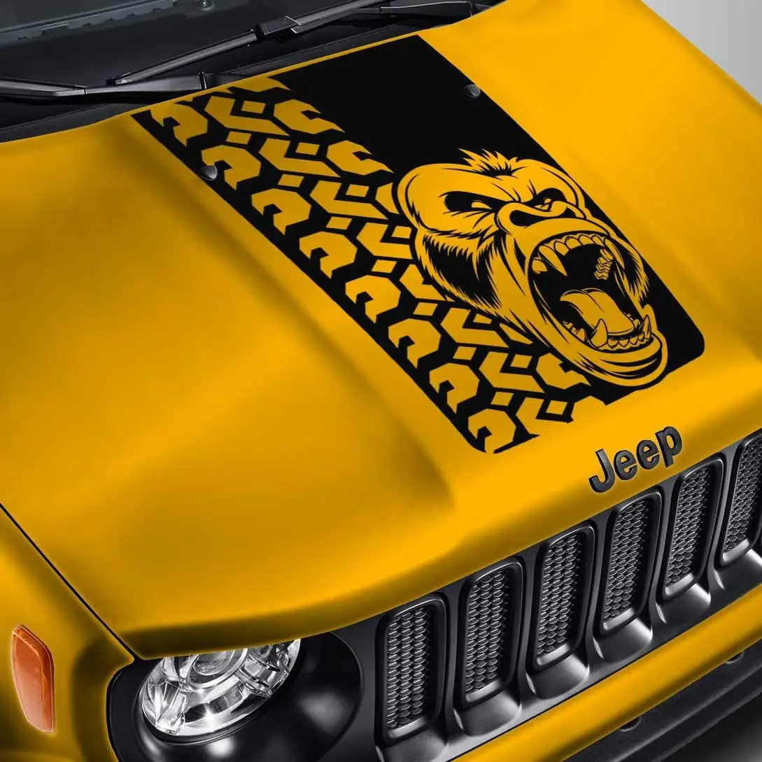 

SkunkMonkey-наклейка на капот, совместимая с Jeep Renegade-наклейка на капот с изображением злого Горилла-красная