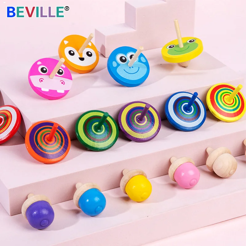 10 шт. изысканные деревянные вращающиеся игрушки ручной работы многоцветные