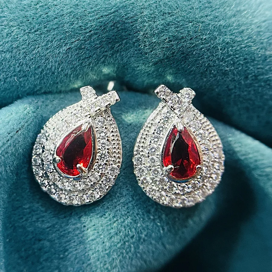 

S925 Sterling Silver Origin Ruby Earring for Women Fine Aros Mujer Oreja Orecchini Red Ruby Gemstone Jewelry Stud Earring Female