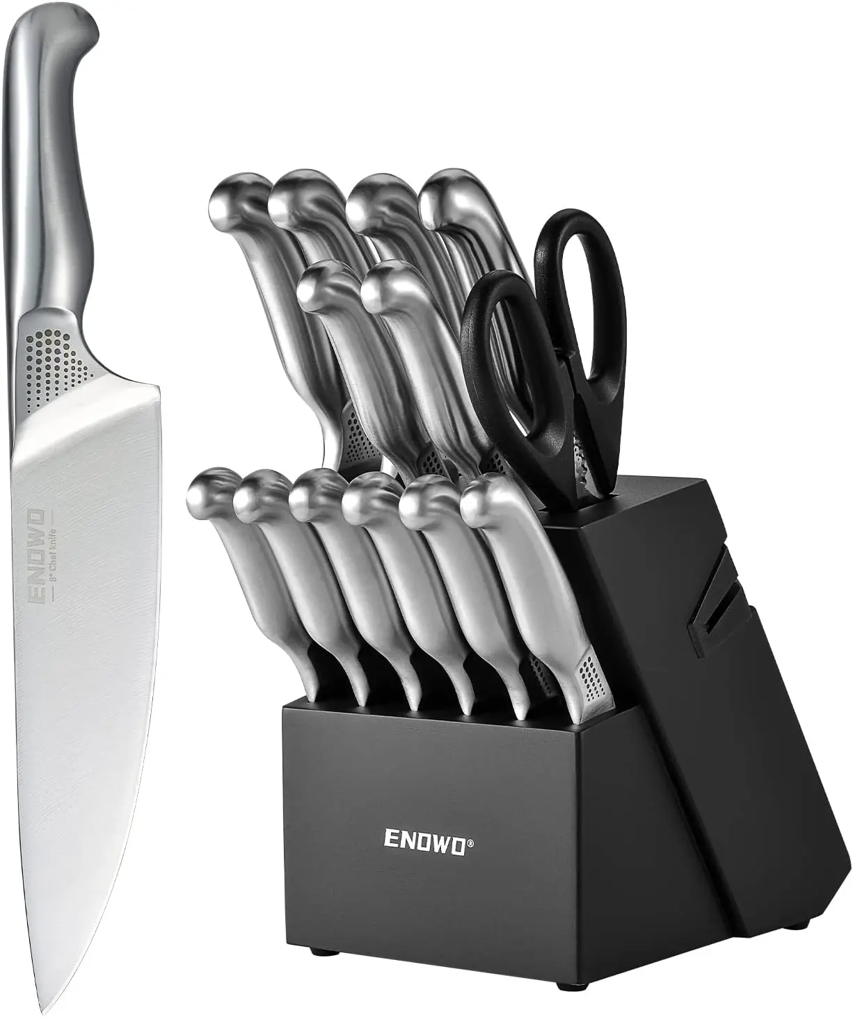 

Набор кухонных ножей с блоком, набор из 14 немецких ножей из нержавеющей стали, набор поварских ножей с ажурной ручкой, встроенные точилки