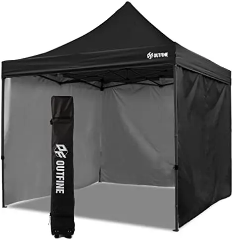 

10x10 Pop Up Commercial Canopy Tent with 3 Side Walls Instant Shade, Bonus Upgrade Roller Bag, 4 Weight Bags, Stakes and Ropes (