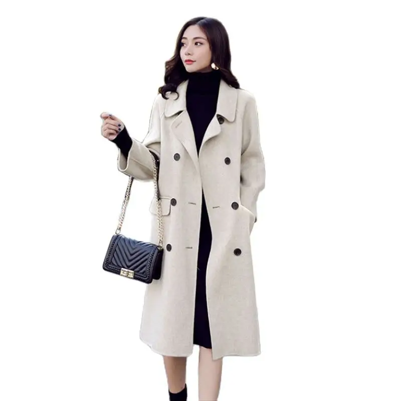 

New Fashion Long Woolen Coat Women 2023 Autumn Winter Korean Double Breasted Slim Wool Blend Jacket Female Overcoat Tide G2099
