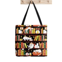 women shopper bag library cats autumn kawaii bag harajuku shopping canvas shopper bag girl handbag tote shoulder lady bag
