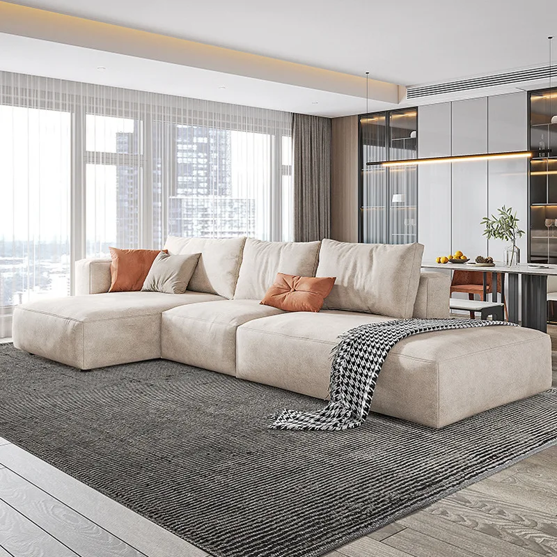 

Light luxury extremely simple modern antibacterial technology fabric sofa small apartment living room chaise longue sofa