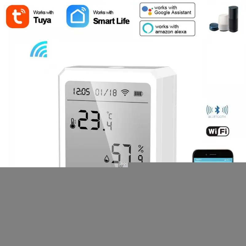 

Датчик влажности и температуры Tuya с Wi-Fi, гигрометр, термометр с подсветкой для умного дома, с поддержкой Alexa и Google Assistant