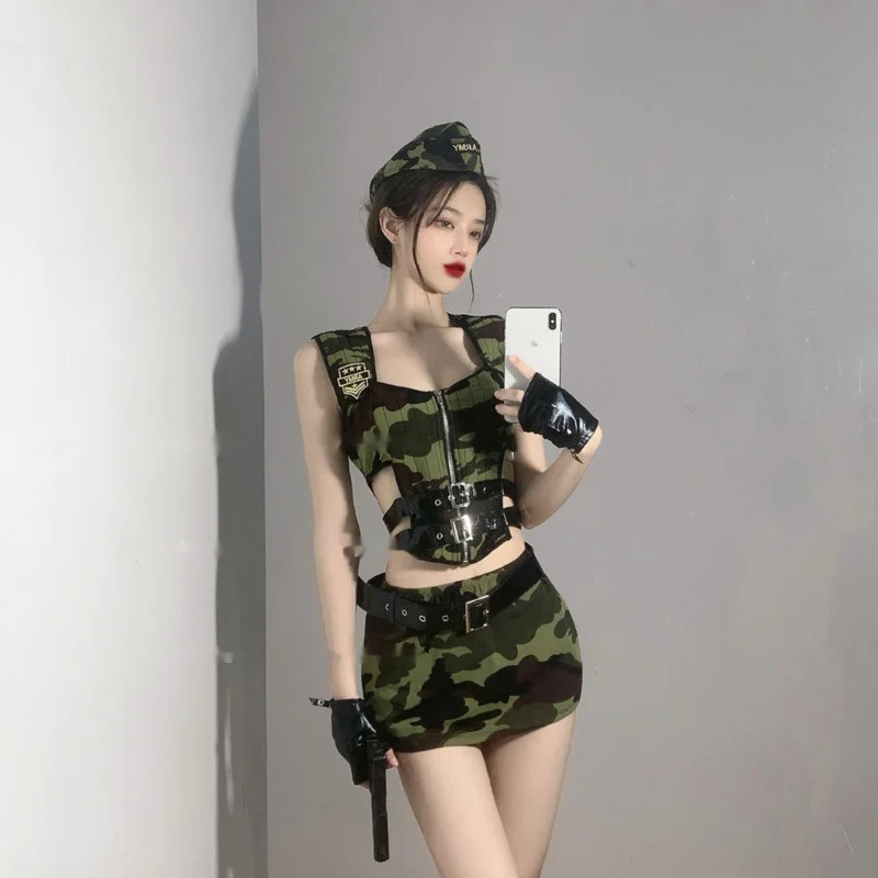 

Female ’Hot Police Officer 'camouflage Handsome Police Uniform Suit Skirt Bandage Female Cosplay Police Stewardess Secretary NS6