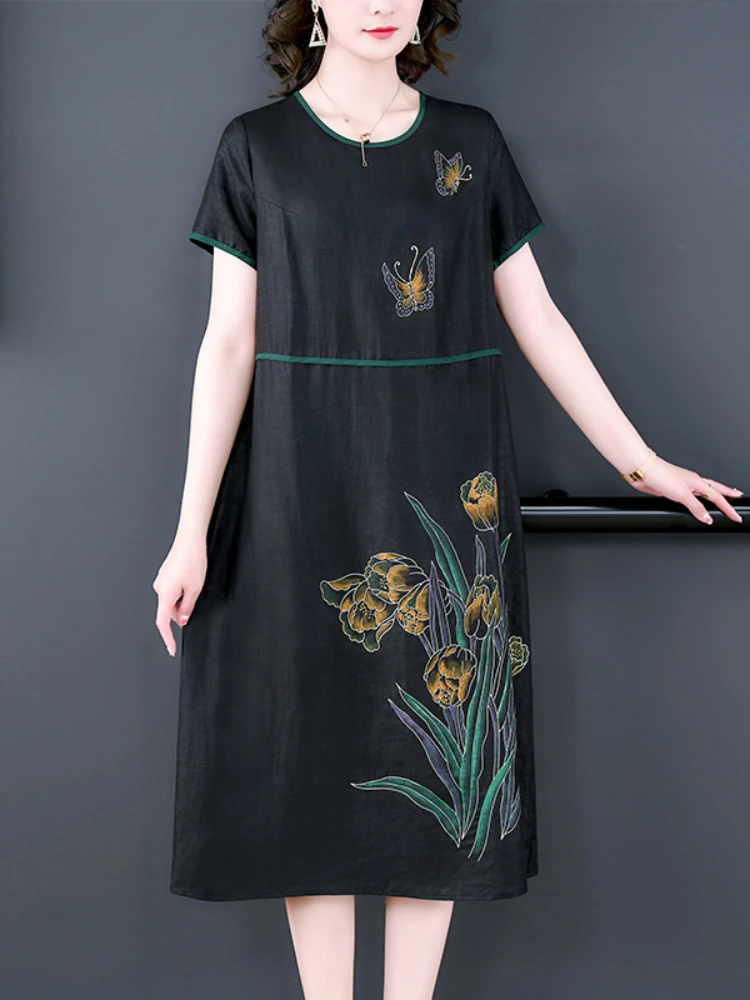 

Женское винтажное вечернее платье, элегантное черное платье из натурального шелка с принтом в стиле Хепберн, весна-лето 2023