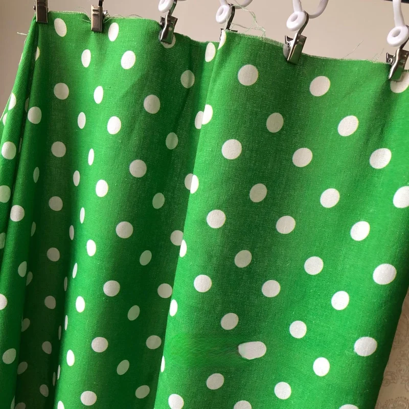 

Summer bubbles green bright white polka dot cotton linen diy shirt dress tablecloth picnic cloth fabric