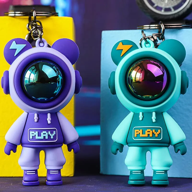 

Cartoon Cute Lightning Bear Keychain Astronaut Bear Doll Keyring Bag Pendant Couple Car Keyholder Creative Bag Charm Accessories