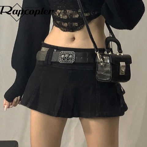 Rapcopter y2k Big Pockets Jeans Skirts Low Waisted Patched Retro Mini Skirts Women Harajuku Cute Grunge Korean Short Skirts 90s