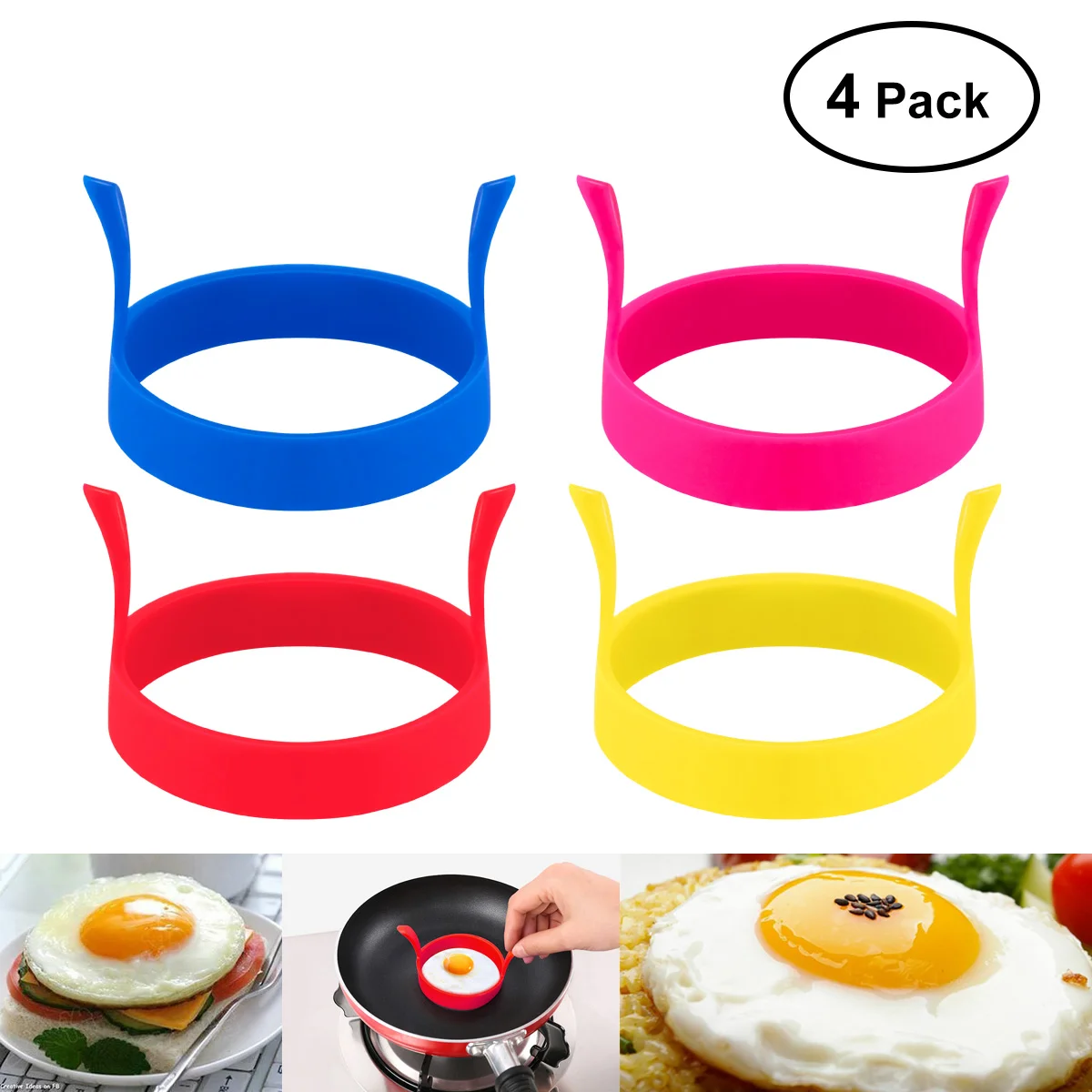 

4 Colors Slicone Molds Heat Resistant Reusable Round Shaped Egg Fry Moulds