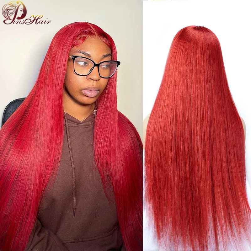 Renkli kırmızı 13 × 4 dantel ön insan saçı peruk kırmızı Frontal peruk insan saçı Brezilyalı bordo şeffaf düz dantel ön peruk