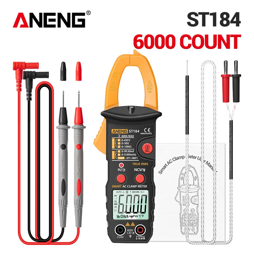 

ANENG ST184 Digital Multimeter Clamp Meter True RMS 6000 Counts Professional Measuring Testers AC DC Voltage AC Current Ohm