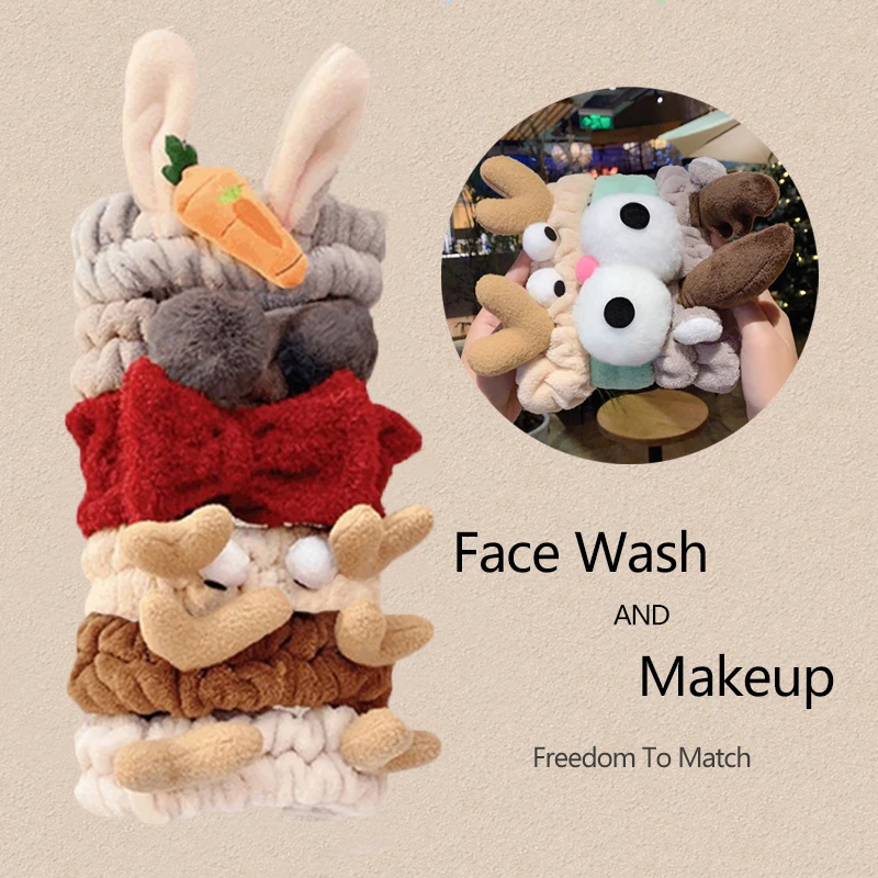 

Cartoon Animal Headwear Headbands Fashion Hair Accessories Wash Face Makeup Hairbands Soft Coral Fleece Bow Women Hairband