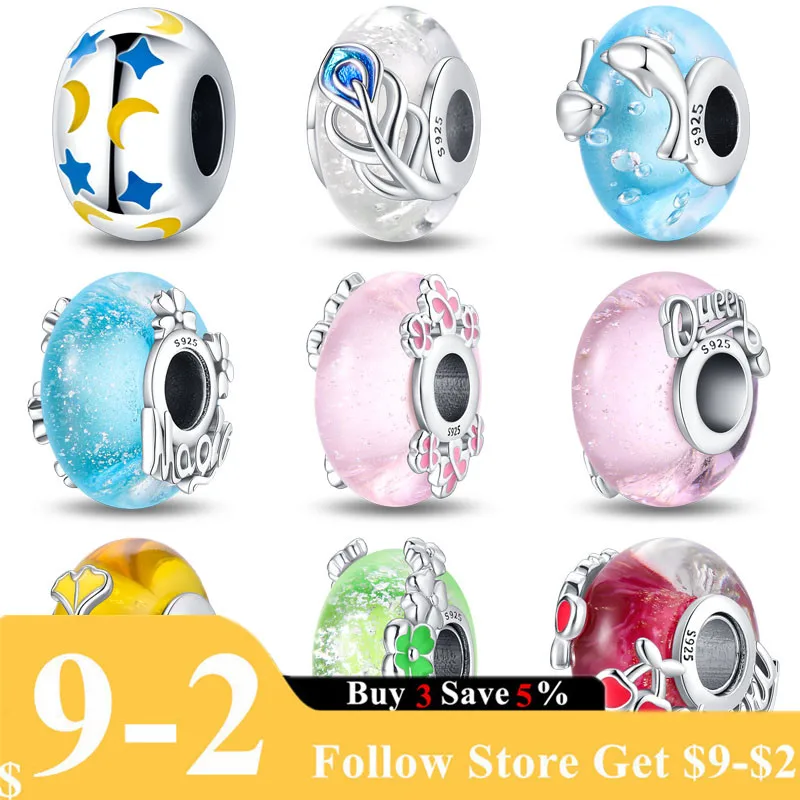 

Halloween Beads 925 Sterling Silver Charm Fit Pandora Original Bracelets Glow In The Dark Charms Glass Pendant DIY Jewelry