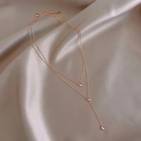 new simple double layer titanium steel rose gold necklace ladies korean fashion jewelry gothic party girl sexy clavicle chain