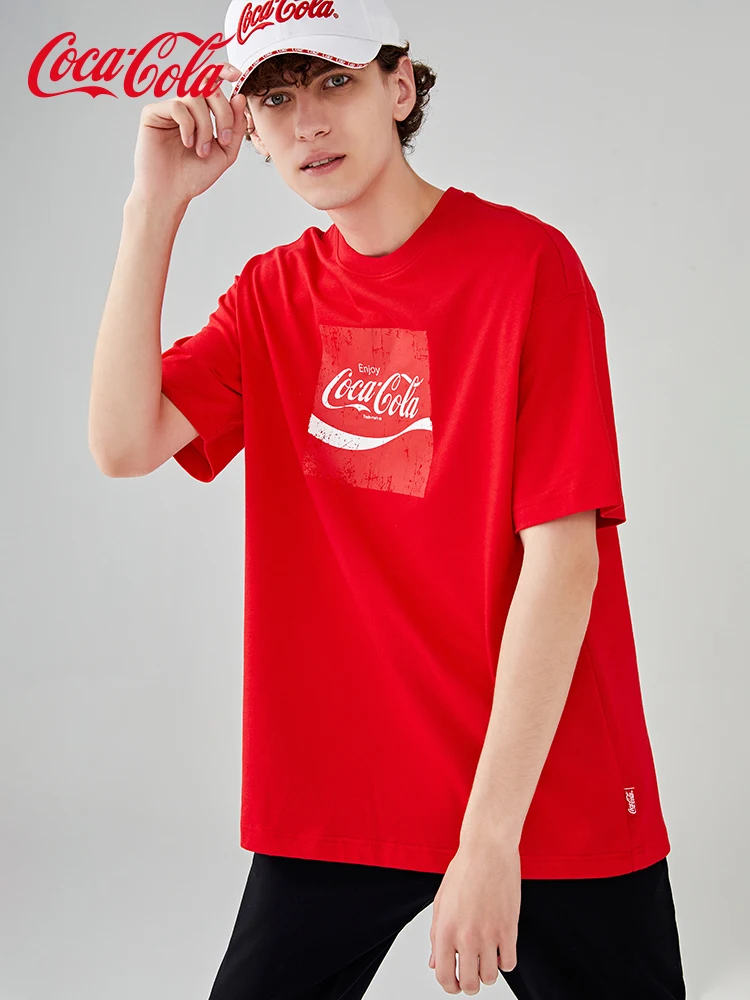 2022 официальная хлопковая футболка с коротким рукавом и квадратным принтом Coca-Cola