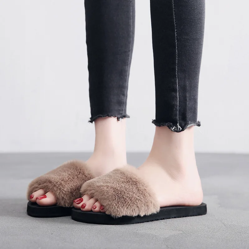

Plush slippers women's autumn and winter 2022 new Korean version indoor plush slippers flat bottom fashion non-slip flip flops