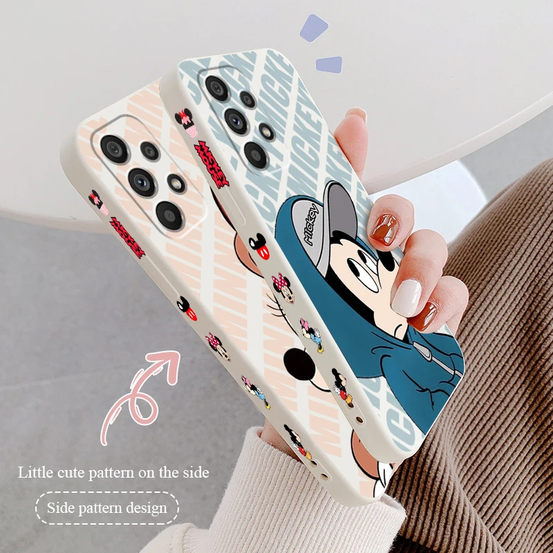 

Fashion Couple Mickey Minnie Phone Case For Samsung A73 A72 A71 A52 A53 A54 A51 A42 A34 A32 A14 A21S A13 A12 5G Liquid Left Rope