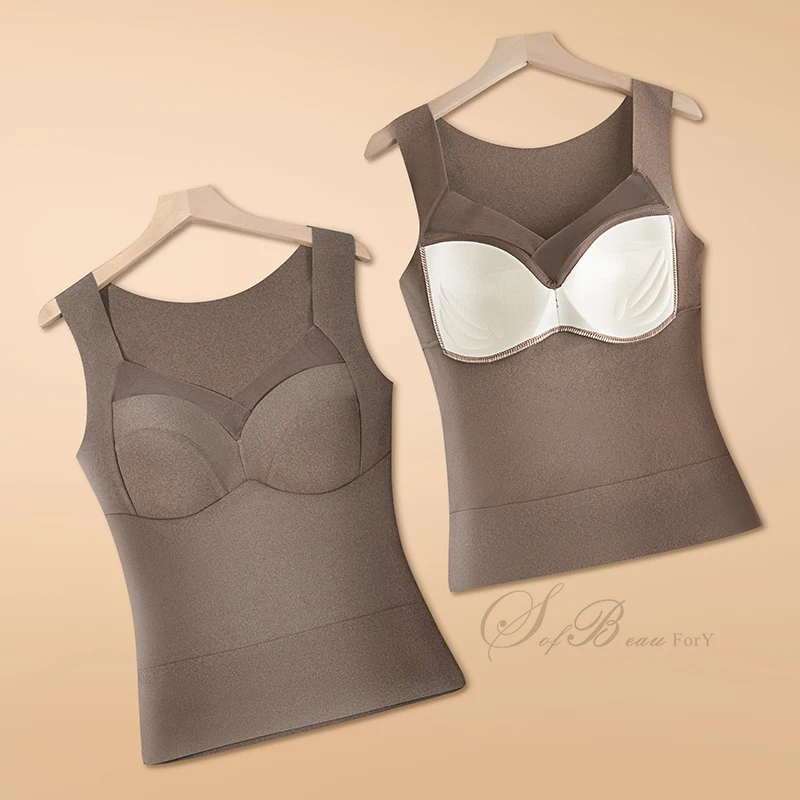 2pcs Fall/Spring Plus Size Velvet Thermal Vest French Women Underwear Fixed Cup  Single Layer Sanding Heating Vest