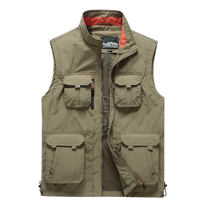 

Summer Thin Fishing Vest Men Multi Pocket Tactical Sleeveless Jacket Quick Dry Breathable Reporter Hiking Trekking Waistcoat 6XL