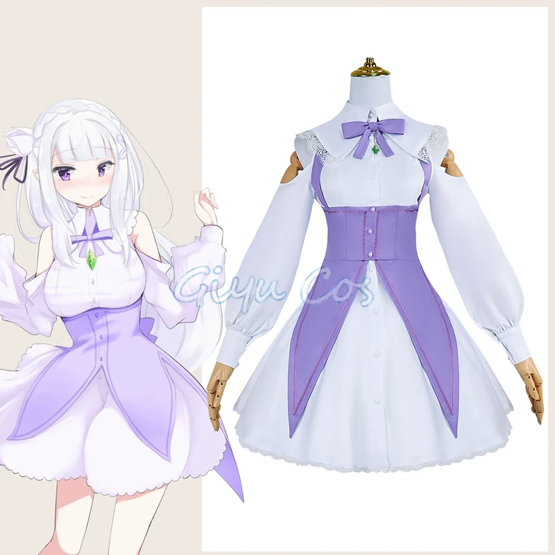 Костюмы для косплея Re Zero Kara Hajimeru Isekai Seikatsu Emilia женское платье с головным убором