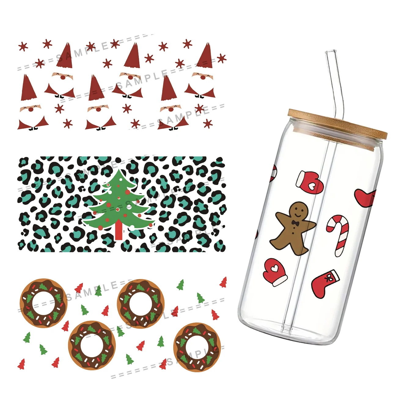 Для Libbey 16oz Can Glass UV DTF Coffee Wrap Christmas